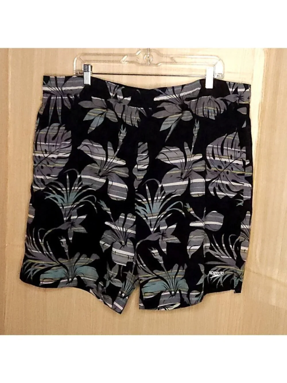 Speedo Mens Black Tropical Leaf Print Swim Trunks XXL